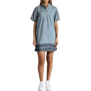 100% Linen Shift Dress Railroad Stripe Shirt Sleeve Mini Dress Size Small